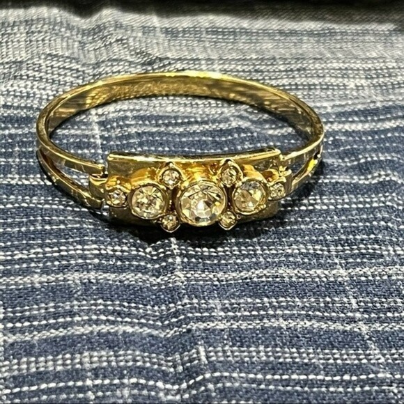 Ann Taylor Gold-tone and White Rhinestone “Strength”  Bracelet - Picture 6 of 7